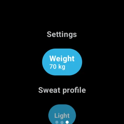 The settings screen with weight, units and threshold options